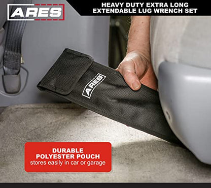 ARES 57001 – Heavy Duty Extendable Lug Wrench Set – High-Torque Lug Wrench Extends from 17.5 to 23.5 Inches (447mm to 600mm) – Includes 2 Double-Sided 6-Point Sockets for Broad Vehicle Coverage - size: Heavy Duty Extra Long Extendable Lug Wrench Set