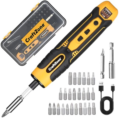 Electric Screwdriver Set with LED Light, USB Rechargeable Cordless Screwdriver, Level 5 Torque Screwdriver with 28 pcs Screwdriver Bit Set & Carrying Case for Home, Electronic, Automotive