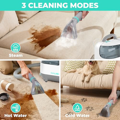 HAUSHOF 3-in-1 Steam Portable Carpet and Upholstery Cleaner Machine, Instant Heating Portable Carpet Cleaner with Steam & HotWater & Cold Water System, Steam Vacuum Cleaner for Cars, Furniture, Couch
