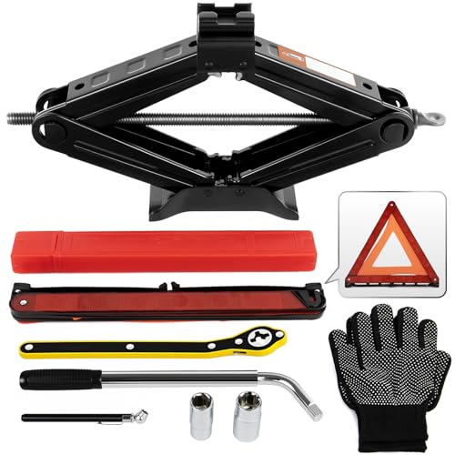 Scissor Jack Car Jack Kit, 2.5 Ton (5512 lbs) Tire Jack with Lug Wrench, Portable Emergency Spare Tire Changing Repair Kit, Scissor Jack Kit, Universal Vehicle Scissor Lift Jacks for SUV