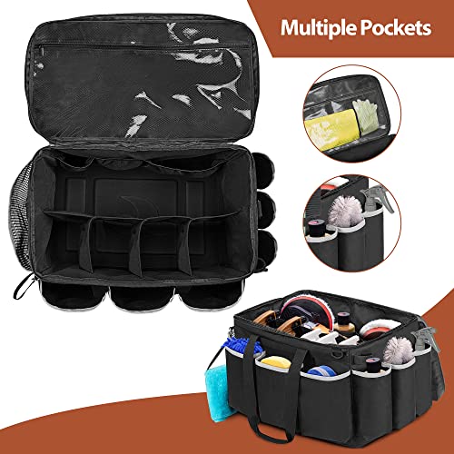 HODRANT Extra-Large Detailing Bag with Waterproof EVA Hard Bottom | Detail Supplies Organizer for Polisher, Bottles & Detailing Kit, Car Care Tools Tote with Lid & Shoulder Strap, Patent Design