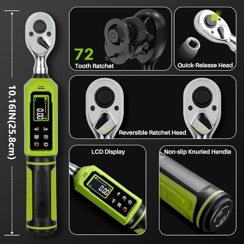 Digital Torque Wrench 3/8"Drive-0.66-44.25Ft.Lb for Bike Motorcycle | Electronic Torque Wrench(0.9-60N.m), Vibration Buzzer LED Indicator, ±2% Accuracy 5 Units for Precision Parts Engine Repair - size: 3/8" 0.66-44.25 Ft-Lb