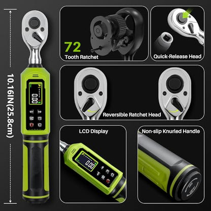 Digital Torque Wrench 3/8"Drive-0.66-44.25Ft.Lb for Bike Motorcycle | Electronic Torque Wrench(0.9-60N.m), Vibration Buzzer LED Indicator, ±2% Accuracy 5 Units for Precision Parts Engine Repair - size: 3/8" 0.66-44.25 Ft-Lb