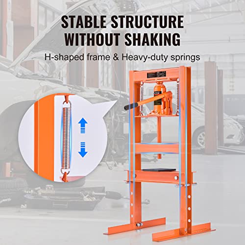 VEVOR Hydraulic 6 Ton H-Frame Garage Floor Adjustable Shop Press with Plates, 6T, Orange - size: 6T