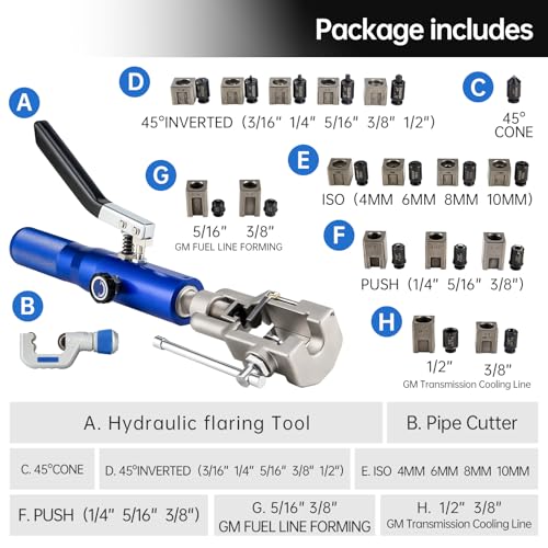 Hydraulic Flaring Tool Kit, Universal Brake Line Flaring Tool Set, 45° Single& Double Flaring Tools,for ISO Bubble Flare