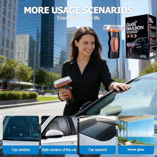 【2PCS】 Glass Emulsion Cleaner, Car Windshield Cleaner Tool Roll-On Glass Compound with Cleaning Board, Removes Oil Film & Smudges, Improve Windshield Clarity for Safe Driving (100ml+Brush)*2 - color: 2PCS: 2*(100ml+Brush)