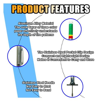 Car Tire Tread Depth Gauge, Tire Tread Gauge Color Coded, Professional Tire Thread Depth Meter Tool in 32nds, Suitable for Most Car Models (2 PCS) - size: 2 PCS