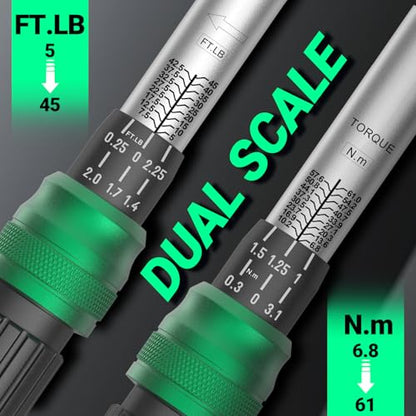 3/8" Drive Click Torque Wrench, 5-45 Ft-Lb/6.8-61Nm Dual-Direction Adjustable 72 Tooth Ratchet, ±3% Accuracy Precisio Low Torque Wrench for Spark Plugs, Bike, Motorcycle and Car Repair - size: 3/8", 5-45 ft-lb