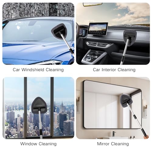 Qydipclin 10pcs Windshield Cleaner Tool, Car Window Cleaning Wash Kit with 4 Reusable Microfiber Pads 1 Spray Bottle and Extendable Handle Auto Glass Wiper Kit, Gray - color: Gray