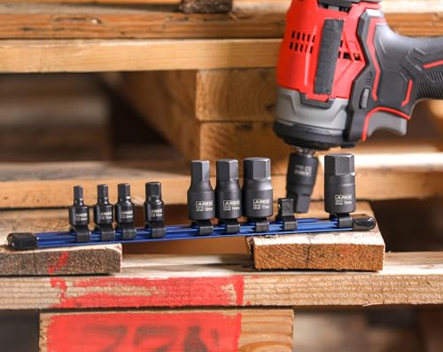ARES 70497 9-Pc Metric Impact Hex Socket Set, Chrome Moly, Rail | Manganese phosphate coating; low profile and designed for impact use. - size: 9-Piece Metric Impact Hex Driver Set