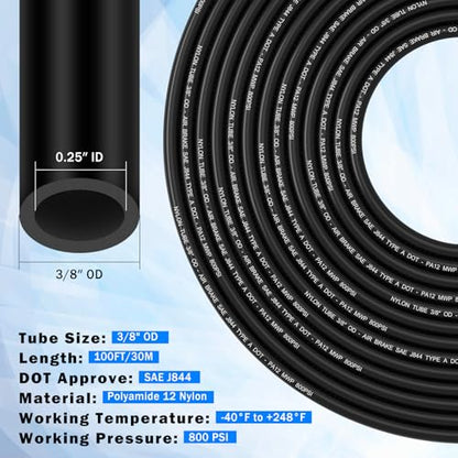 100FT 3/8" DOT Air Line with 40 Pcs Quick Connect Air Fittings Kit 3/8 DOT Air Lines with Push Lock Air Line Fittings Pneumatic Push to Connect Air Hose Fittings - size: 41 PCS-100FT 3/8
