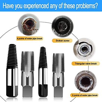 4 Pcs 1/2" - 3/4" Water Pipe Extractor NPT Taps Set, Water Pipe Triangle Valve Repair Kit, Manual Broken Pipe Remover Thread Repair Tool with Storage Case Bonus a Pipe Seal Tape, Carbon Steel - size: B 1/2" - 3/4"