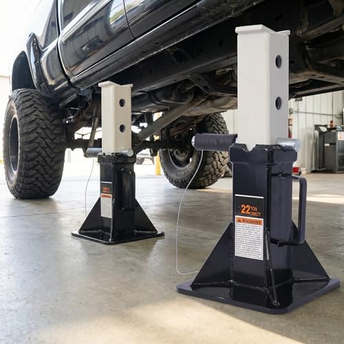 22-Ton Heavy-Duty Jack Stands, Adjustable Steel Support with Locking Pin, Professional Automotive Stand for Trucks, SUVs, and Vehicles, 44,000 lbs Capacity, 1 Pair (Black + Steel) - color: Black + Steel