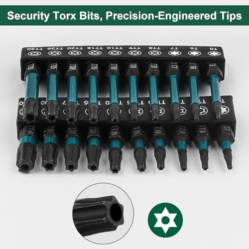 20pcs Impact Security Torx Set, S2 Steel Star Driver Kit (25mm T7-T40 & 65mm T5-T30), Mixed Solid & Tamper-Proof CNC Tips for Automotive, Electronics & DIY Repairs - size: 20 Pieces