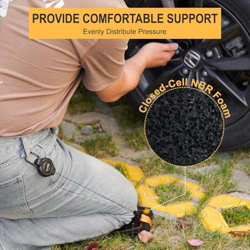 MELOTOUGH Mini Kneeling Pads with Badge Reel for Work, 1" Thick Soft NBR Foam Kneeling Pad for Mechanics, Construction, Electricians, Plumbers - Portable & Comfortable (Black)