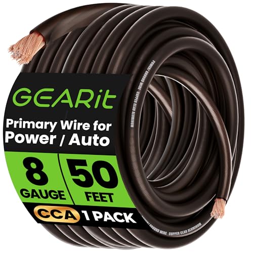 GEARit 8 Gauge Wire 50 ft Black, 8 AWG Battery Cable CCA, Copper-Clad Aluminum Ground Cable for Car Audio Amp, Automotive, RV - color: 8 Gauge Wire, size: Black - 50ft