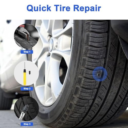Linkstyle Tire Repair Kit, Valve Core Removal Tool Set, 60PCS Screw in Tire Plugs, Screwdriver, for Car Motorcycle Tubeless Bicycle Truck