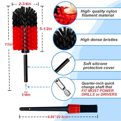 Wheel Brush Kit, Soft Drill Wheel Cleaner Brush, No Scratches Highly Dense Car Cleaning Brush Set for Wheels, Rims, Engines, Exhaust(Red/Black,2Pcs) - color: Red/Black,2pcs