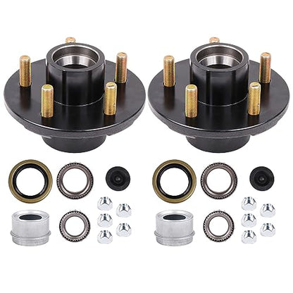 2-Pack 5 on 4.5 Trailer Hub Kit for 3500 lbs Axles, Pre-Installed Races with 1-3/8" & 1-1/16" Bearings, Rust-Resistant Wheel Hub Assembly for Boat Utility Trailers and Long Hauls - size: 5 on 4.5" 3500 lbs