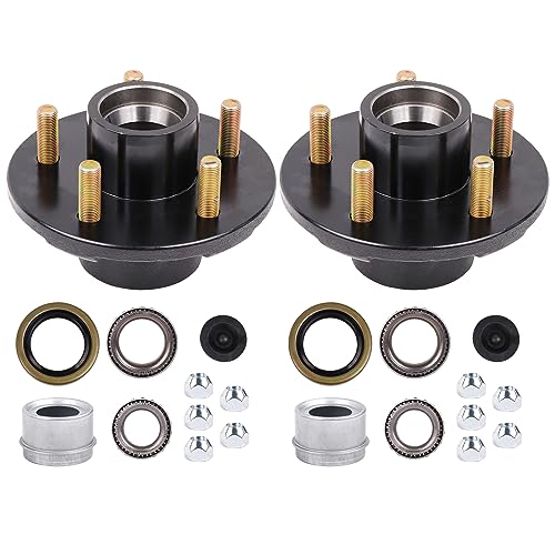 2-Pack 5 on 4.5 Trailer Hub Kit for 3500 lbs Axles, Pre-Installed Races with 1-3/8" & 1-1/16" Bearings, Rust-Resistant Wheel Hub Assembly for Boat Utility Trailers and Long Hauls - size: 5 on 4.5" 3500 lbs