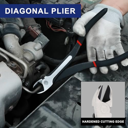 Mayouko 5PCS Extra Long Needle Nose Pliers Set, 11" Long Reach Straight, 45&90 Degree Bent Nose, Circle Nose and Diagonal Pliers for Narrow Spaces and Limited Areas