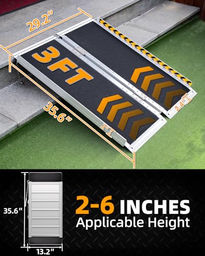 VNN Portable Wheelchair Ramp 3FT, Non-Slip Aluminum Ramps for Wheelchairs for Home, Handicap Wheelchair Ramps for Home Steps, Aluminum Loading Dock Plates, Doorways, Curbs, Stairs - size: 3FT (Usable height 3-9 inch)