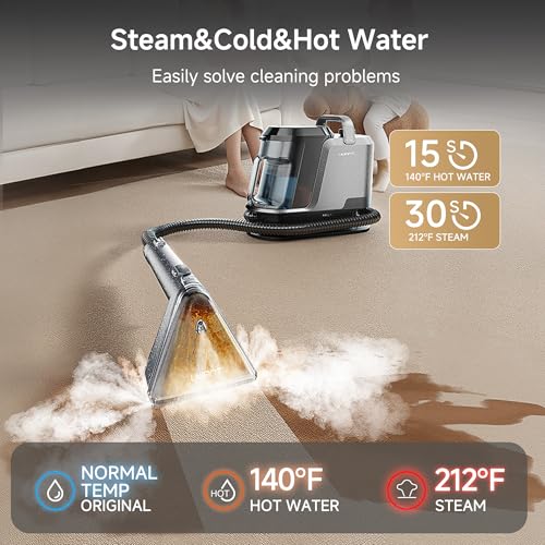 Uwant 18Kpa Powerful Suction Carpet Steam Cleaner with Pet Pro Cleaner | Set of 1 Portable Carpet Cleaner for Pets with Cleanning Tools Upholstery Steam Cleaner for Carpets, Couch, Sofa, Cars - color: Grey-Stone