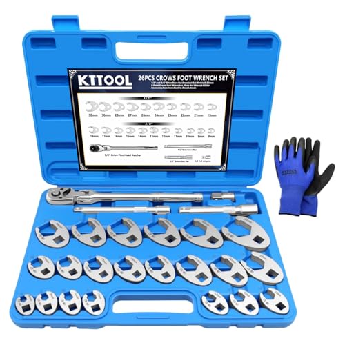 26Pcs Crows Foot Wrench Set 1/2" and 3/8” Drive Flare Nut Crowfoot Set | Metric 8-32mm 6 Point Crows Feet Wrenches, Flare Nut Wrench Kit for Removing Nuts from Hard-to-Reach Areas - color: 26pcs