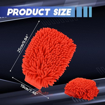 wuyaoyao 2PCS Car Wash Mitt, 10.14"×7.12" Chenille Microfiber Car Wash Mitts, Scratch-Free & Lint-Free, Absorbent Double Sided Clean Glove for Cars Cleaning, Auto Cleaning Supplies (Red) - color: Red