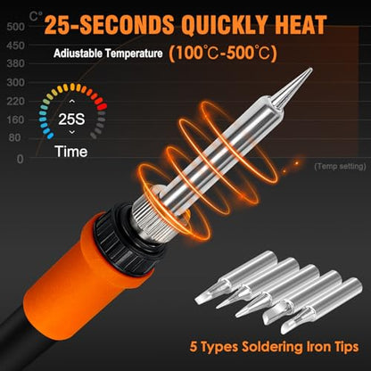 TOOLOUR 2-IN-1 851D Soldering Station, Iron Kit, 302°F-932°F Fast Heating, Hot Air Rework Desoldering Kits includes 9 Accessories, Dual Channel Control, 90-Level Airflow,ESD Save for SMD, PCB, DIY