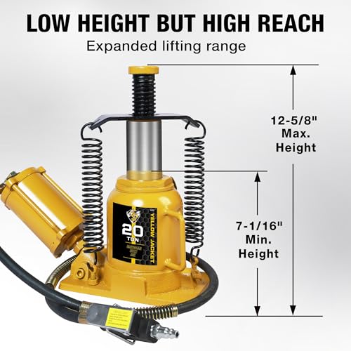 YELLOW JACKET Air Hydraulic Bottle Jack 20 Ton with Aluminum Alloy Pump and Unique Slow Release Equipment