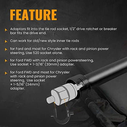 maXpeedingrods Inner Tie Rod Removal Tool Kit,with 9 Crowfeet Adapters, Inner Tie Rod Installation and Removal Tool for Toyota for Nissan for Ford Lincoln