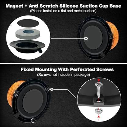 2-Pack Amber Strobe Beacon Light, Rechargeable LED, Magnetic Base | Wireless 3600mAh with suction cup mount. Emergency safety warning light for trucks, cars, tractors and tow trucks.