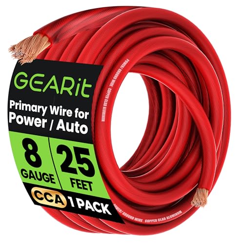 GEARit 8 Gauge Wire 25 ft Red, 8 AWG Battery Cable CCA, Copper-Clad Aluminum Power Cable for Car Audio Amp, Automotive, RV - color: 8 Gauge Wire, size: Red - 25ft