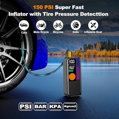Jump Starter with Air Compressor,5500A Portable Car Battery Booster(All Gas & 10L Diesel) with 150PSI Cordless Auto Tire Inflator,15V Portable Car Battery Jump Starter Box with LCD Display LED Light