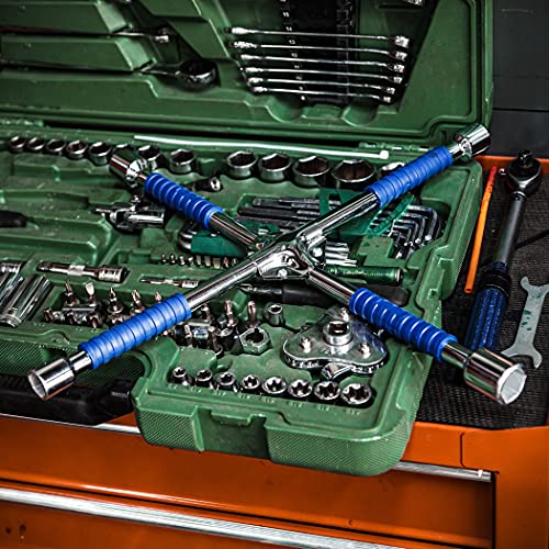 CARTMAN 16 Inch Heavy Duty Non-Slip 4-Way Universal Cross Lug Wrench | Non-slip grip ensures secure hold while loosening lug nuts, robust cross structure for effortless roadside tire replacement - size: 16" Blue