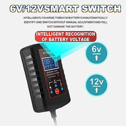 Upgraded 2Amp Car Battery Trickle Charger 6V/12V Smart Fully Automatic 3 Mode Battery Charger Maintainer, Battery Desulfator for Lawn Mower, Motorcycle, Car, Boat, Marine Lead Acid Batteries