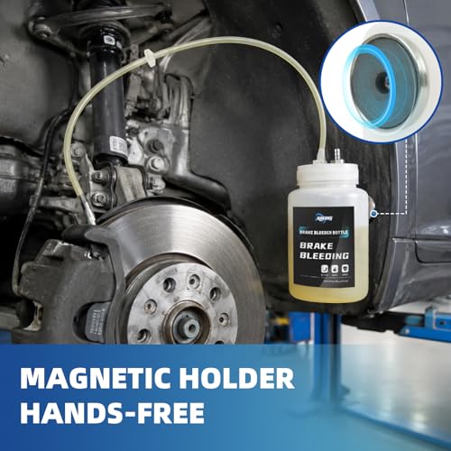 RUKANG 16.9 Oz Automotive Brake Bleeder Kit with One Way Check Valve & 20.5 inch Extended Hose, Magnetic Bleeder Bottle Hands-Free Brake Fluid Bleeding Tool