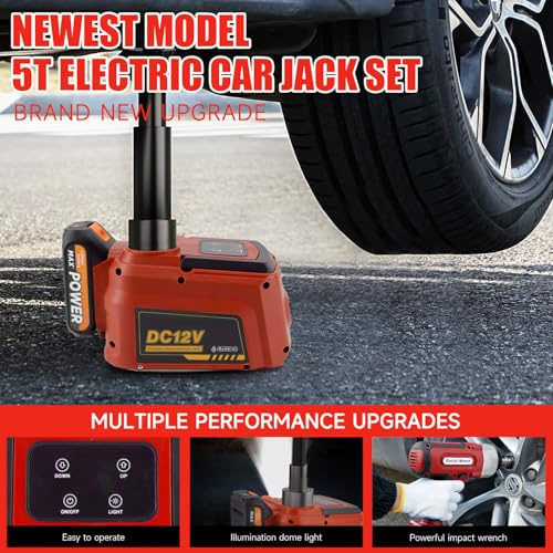 E-HEELP Electric Car Jack 5 Ton Cordless, 12V Battery Hydraulic Floor Jack with Remote Control, Tire Change Kit with Impact Wrench & LED Light, Portable Auto Lifting Tool for Roadside Emergency SUV RV