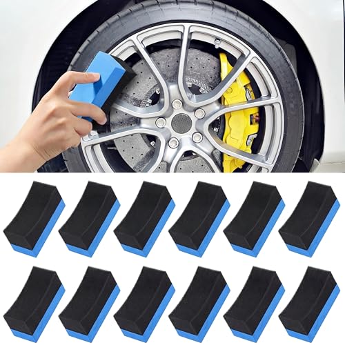 Frienda 12 Pcs Even Tire Applicator Dressing Shine Sponge, Reusable Tire Dressing Applicator Pad, Soft Color Polishing Sponge for Car Glass, Painted Steel, Porcelain and More(Blue) - color: Blue
