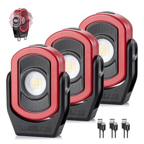 Magnetic Work Light – 780 Lumen Compact Pocket Light, Rechargeable 3000mAh, 360° Pivot, Durable & Portable for Mechanics & Jobsites (Red, 3-Pack) - color: Red-3PK, size: 3 Pack-780lm