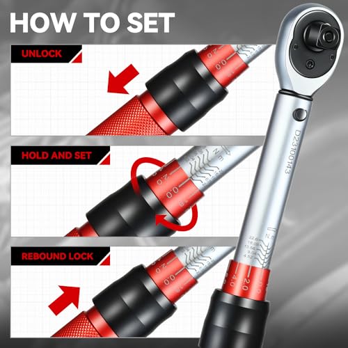 Auto Dynasty 3/8 Inch Dual-Scale Reversible Ratchet Wrench Set 20-200in.lb/2.26-22.6 n.m with Quick Release and Accurate Torque Control - Perfect for Cars, Bikes, and Machinery Maintenance - size: 3/8 Inch-200in.lb