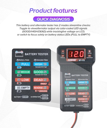 Car Battery Tester,Car Accessories Universal Alternator Tester with LCD Display & LED Indicators,Automotive Tools Battery Testers,Suitable for 12V System Cars,Motorcycles,RVs,Boats,Tractors