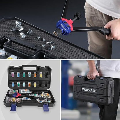 WORKPRO 16" Rivet Nut Tool Kit with Carrying Case | 11 Metric and SAE Mandrels, 185pcs Rivnuts Assortment Kit, Ideal for Sheet Metal & Automotive Work