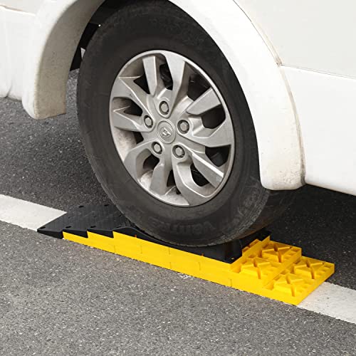 Homeon Wheels RV Leveling Blocks, Heavy Duty 9 Packs Camper Leveling Blocks with 4 Blacks Leveling Pads Prevent Yellow Black with Ramp Wheel Chokes - color: Yellow+black Ramp