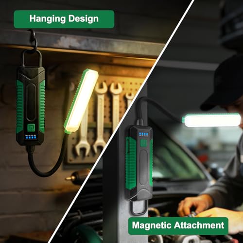 LED Work Light with 360° Flexible Gooseneck, Rechargeable 2000mAh Magnetic Mechanic Light, 5 Modes COB Inspection Lamp with Hook, USB-C Portable Flashlight for Auto Repair, Camping, Workshop