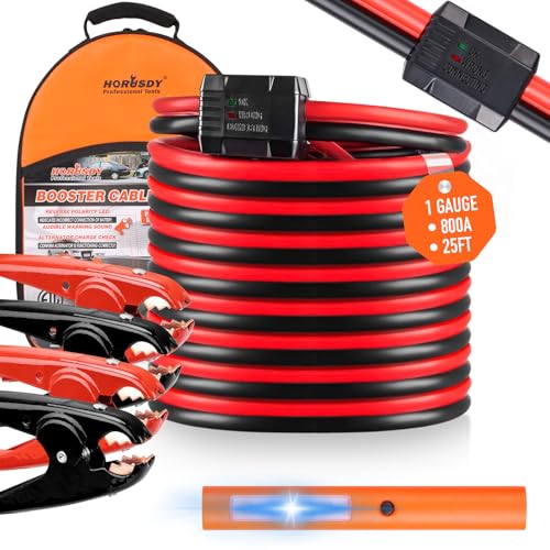 HORUSDY 25FT Jumper Cables, 1-Gauge 800A Heavy Duty Jumper Battery Cables 25 Ft Booster Jump Start, Reverse Polarity Protection - ETL Certified - style: 25FT Jumper Cables(1-Gauge 800A)