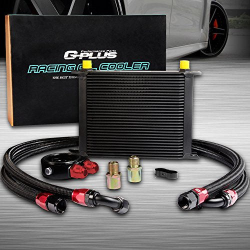 G-PLUS 30 Row AN10-10AN Universal Aluminum Engine Transmission Oil Cooler Kit + Oil Filter Adapter Kit Black - color: Black, size: Flat angle style