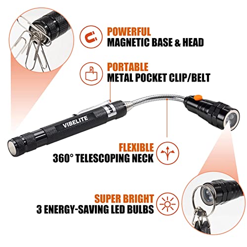 VIBELITE Magnetic Pickup Tool and 6 in 1 Multitool Pen with Touch Screen Stylus, Rulers, Bubble Level, Flathead, Phillips Screwdriver, Ballpoint Pen, Dad Gifts, Birthday Gifts for Men, Dad, 2Pack