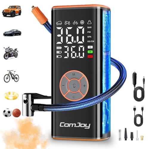 Tire Inflator Portable Air Compressor, Cordless Air Pump for Car Tires | Rechargeable 12V DC Car Tire Pump with Digital Gauge & LED Light, Auto Shutoff Tire Inflator for Car Motor Bike
